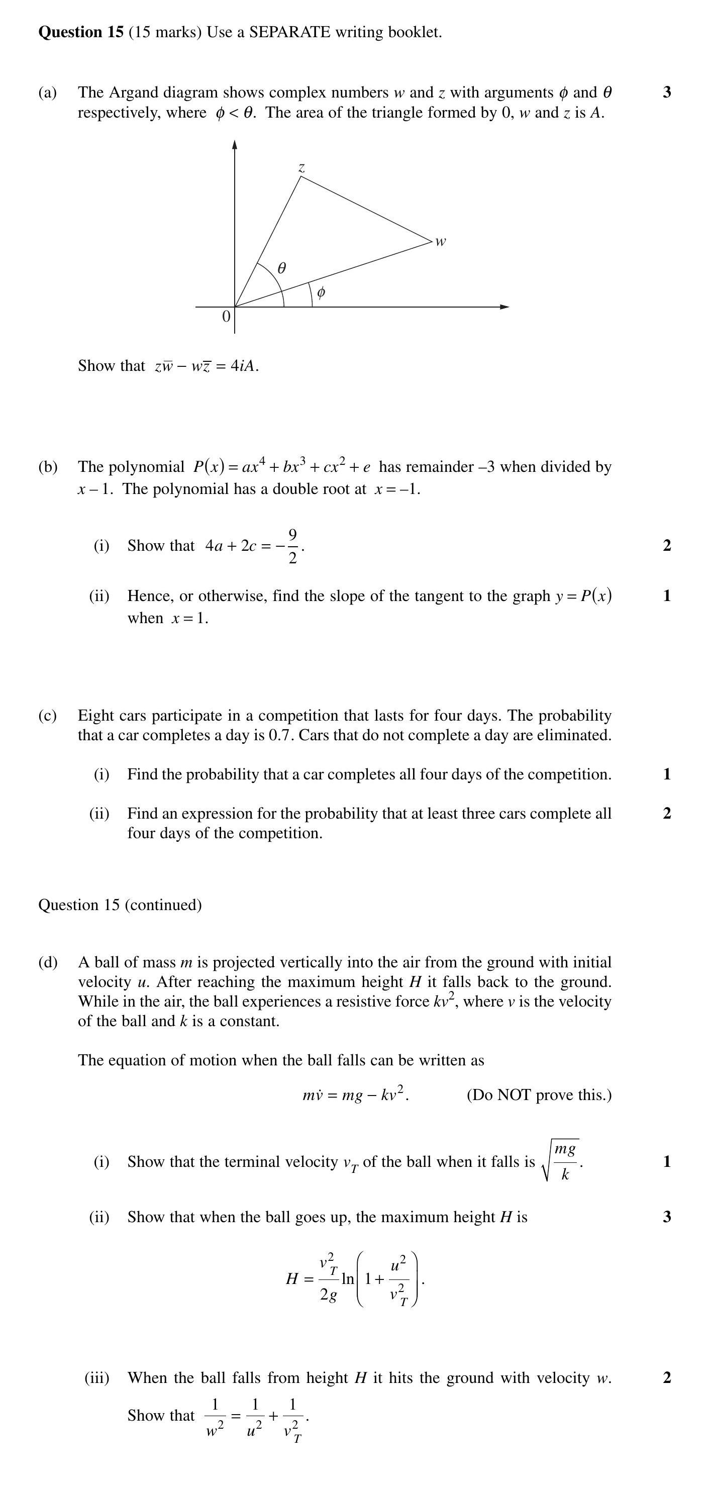 SSCE HSC Mathematics Extension 2 Projectile motion: The Argand diagram ...