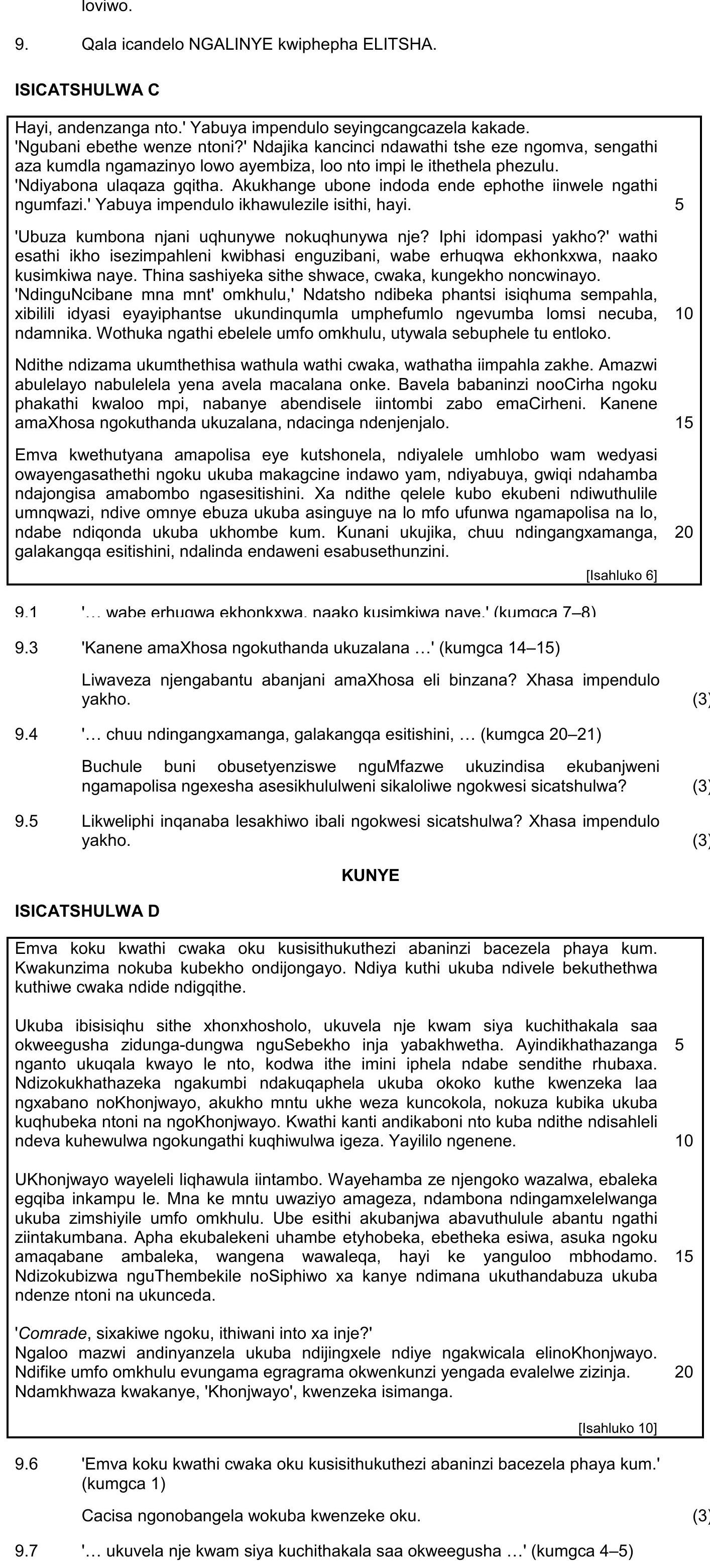 Qala-icandelo-NGALINYE-kwi-phepha-ELITSHA-NSC IsiXhosa HL-Question 9-2016-Paper 2.png
