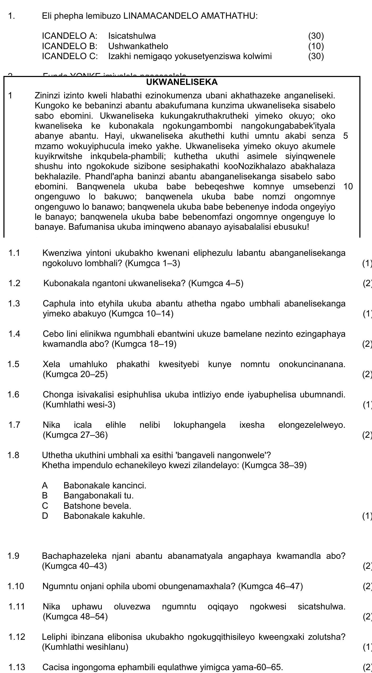 Zininzi-izinto-kweli-hibathini-eziDokumenti-ubani-akhatheze-anganeliseki-NSC IsiXhosa HL-Question 1-2017-Paper 1.png