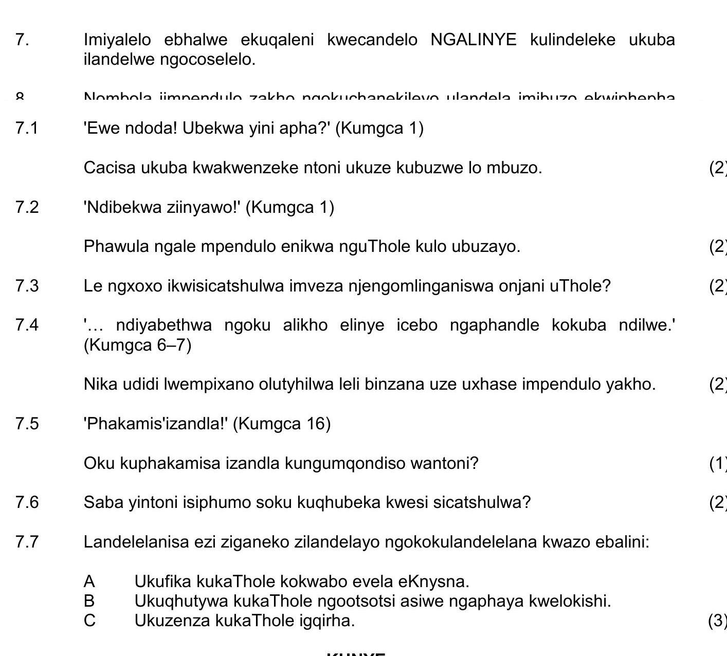 7.1-'Ewe-nodda!-Ubekwa-yini-apha?'-Cacisa-ukuba-kwakwenziwe-ntoni-ukuze-kubuze-mbuzo-NSC IsiXhosa HL-Question 7-2017-Paper 2.png