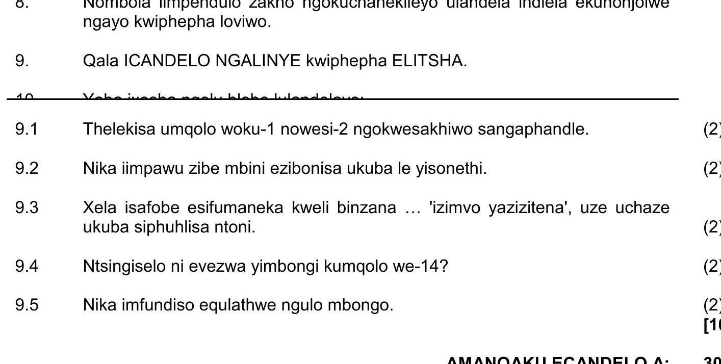 9.1-Thelekisa-umqolo-woku-1-nowesi-2-ngokuqeshawuko-sangaphandle-NSC IsiXhosa HL-Question 9-2018-Paper 2.png