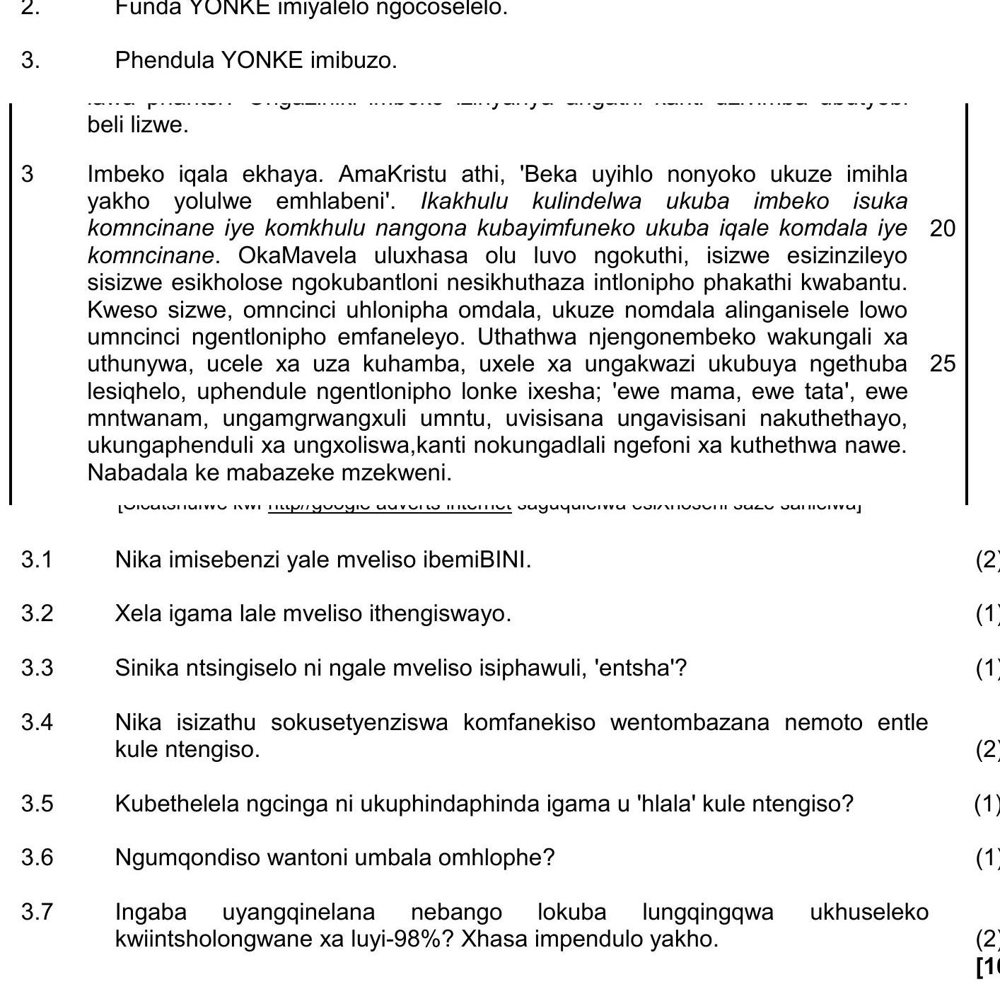 Imbeko-iqala-ekhaya-NSC IsiXhosa HL-Question 3-2019-Paper 1.png