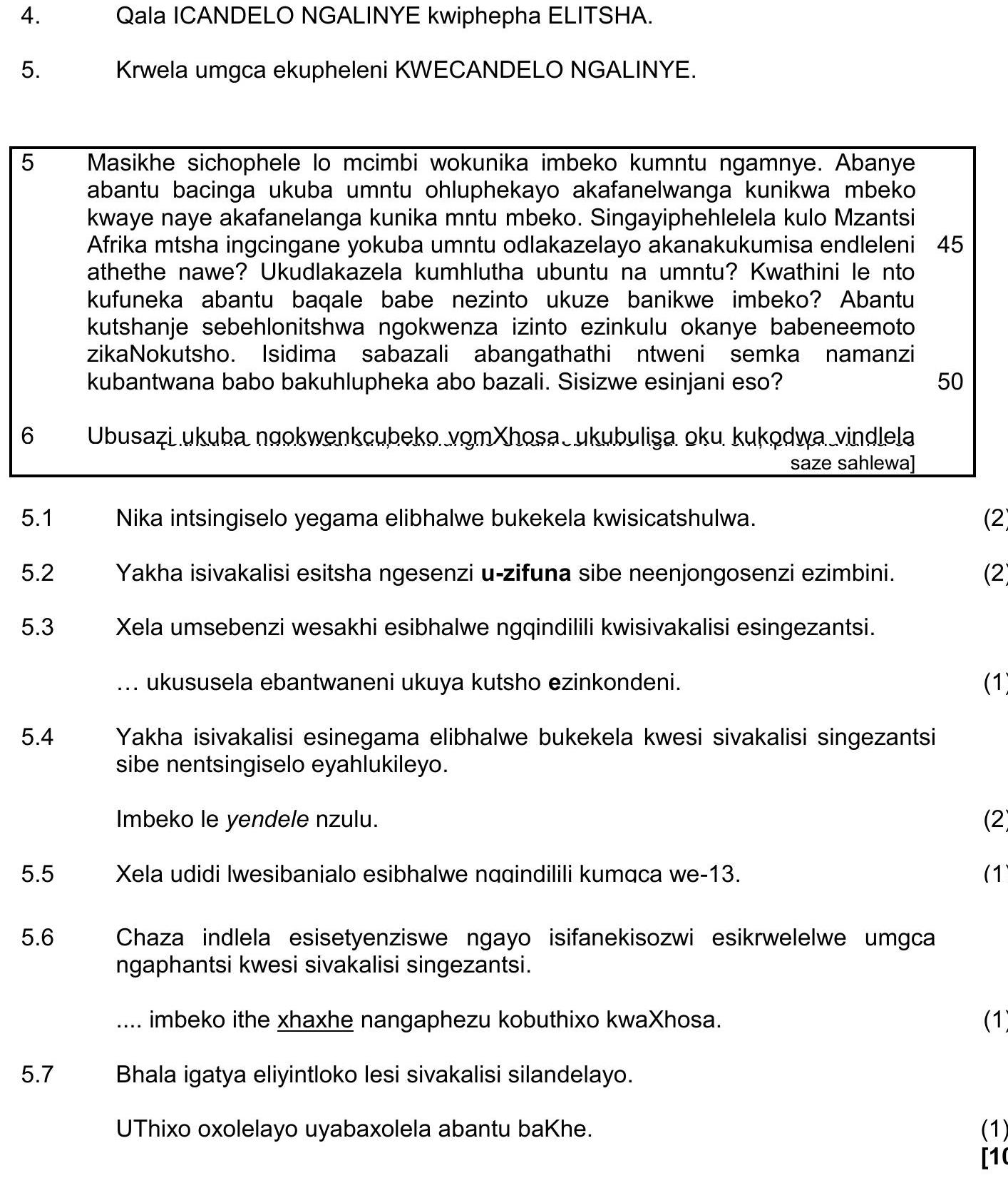 Masithe-sikhophele-lo-mcimbi-wokunika-imbeko-kumuntu-ngamnye-NSC IsiXhosa HL-Question 5-2019-Paper 1.png