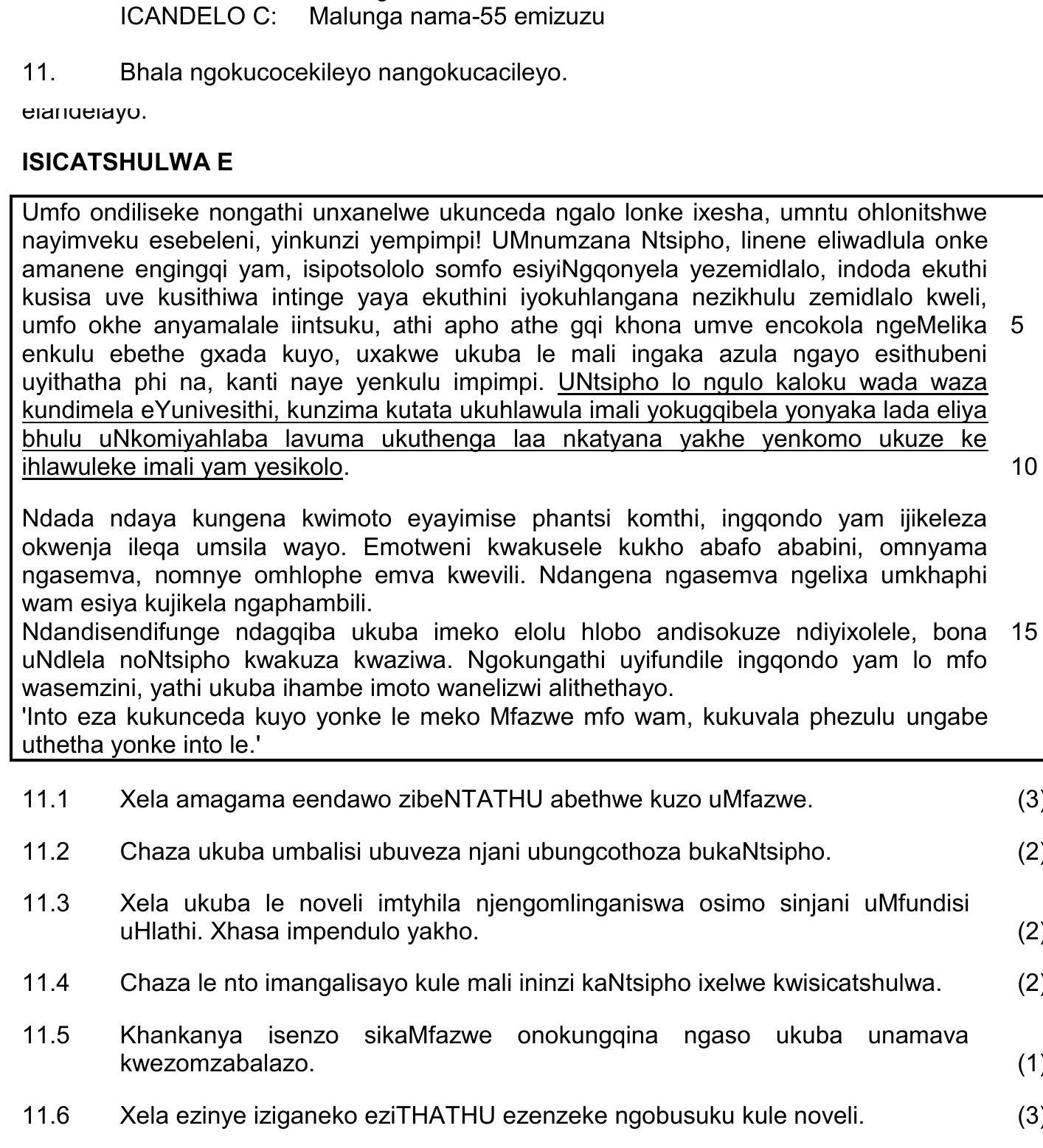 Bhala-ngokucocileyo-nangokucacileyo-NSC IsiXhosa HL-Question 11-2021-Paper 2.png