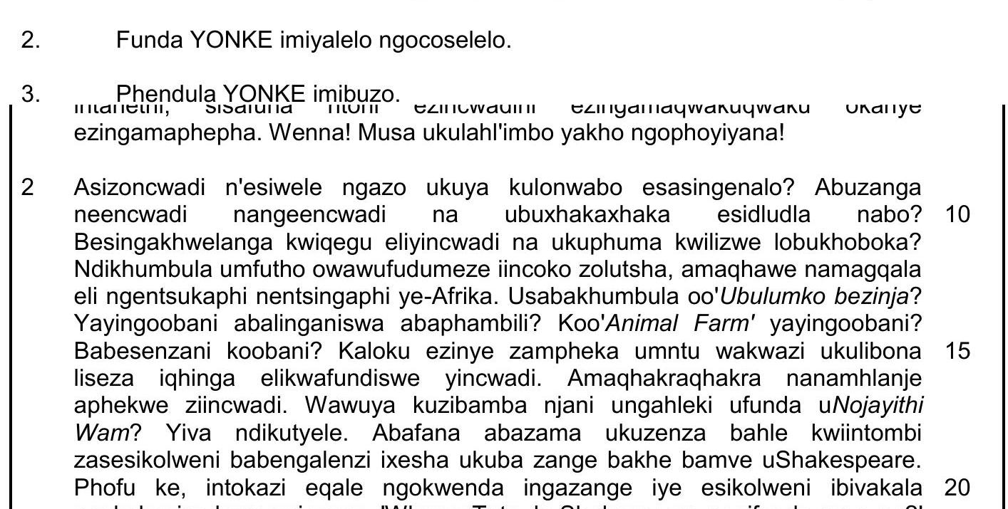Funda-YOKE-imiyalelo-ngocoselelo-NSC IsiXhosa HL-Question 2-2022-Paper 1.png