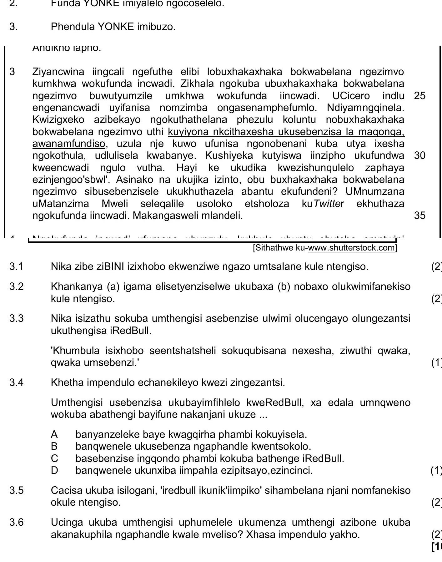 3-Ziyancwina-iingcali-ngefuthe-elibi-ubuxhakaxhaka-bokwabelana-ngezimpawu-kumhkwu-wofunda-incwadi-NSC IsiXhosa HL-Question 3-2022-Paper 1.png