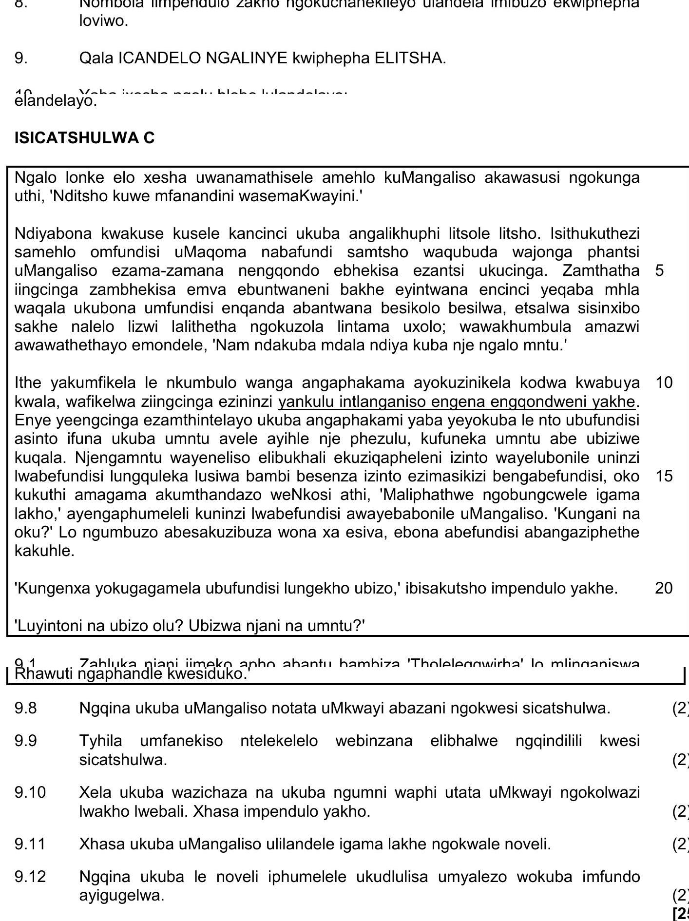 Qala-ICANDELO-NGALINYE-kwiwepheha-ELITSHA-NSC IsiXhosa HL-Question 9-2022-Paper 2.png