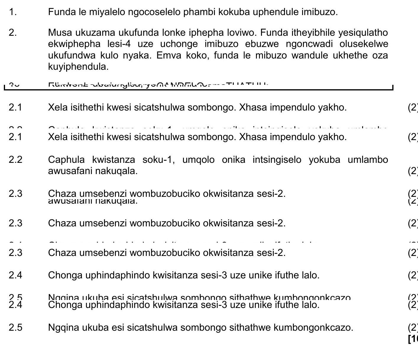 Musa-ukusebenzisa-ukusebenza-kwezindlela-zokuphendula-imiyalo-NSC IsiXhosa HL-Question 2-2022-Paper 2.png