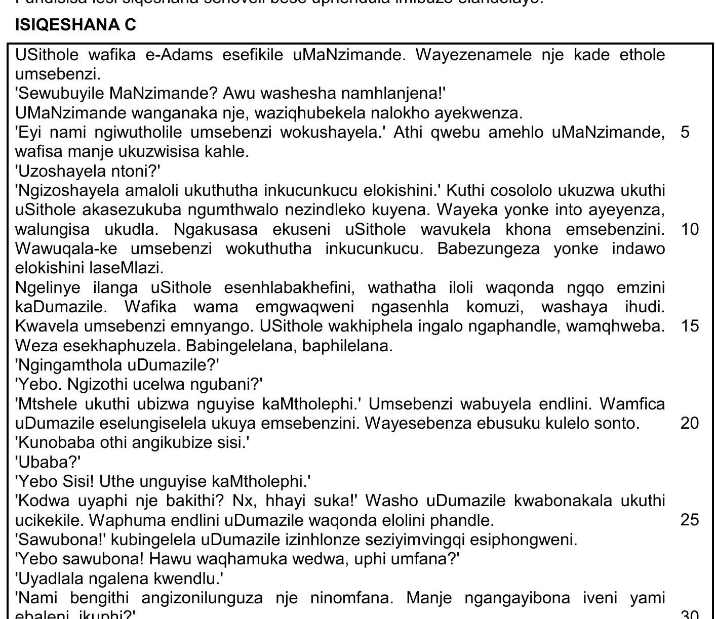 Usithole-wafika-e-Adams-esifikelu-uMaNzimande-NSC IsiZulu HL-Question 13-2017-Paper 2.png