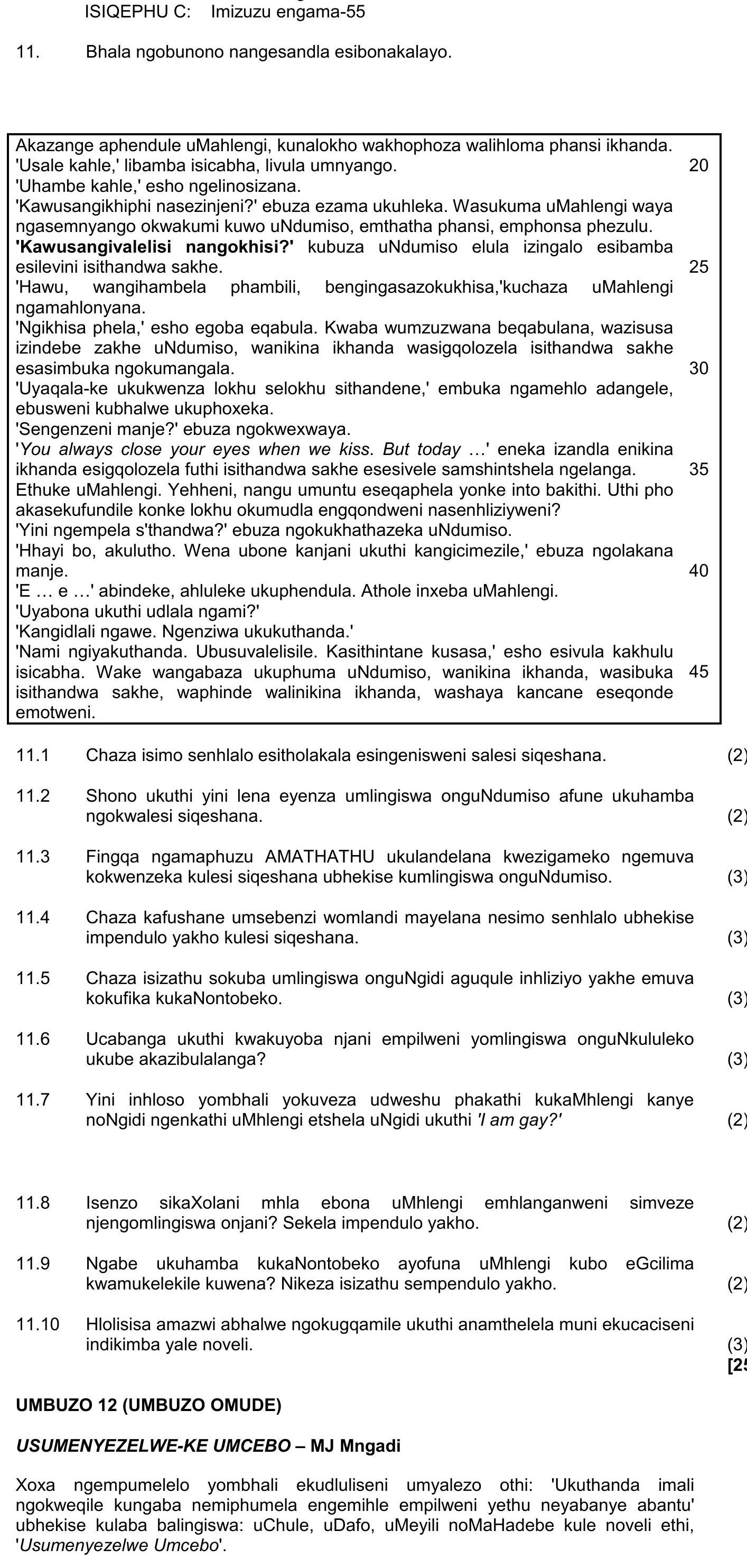 Akazange-aphendule-uMahle-ngi,-kunalokho-wakhophoza-wahlinom-phansi-ikhanda-NSC IsiZulu HL-Question 11-2018-Paper 2.png