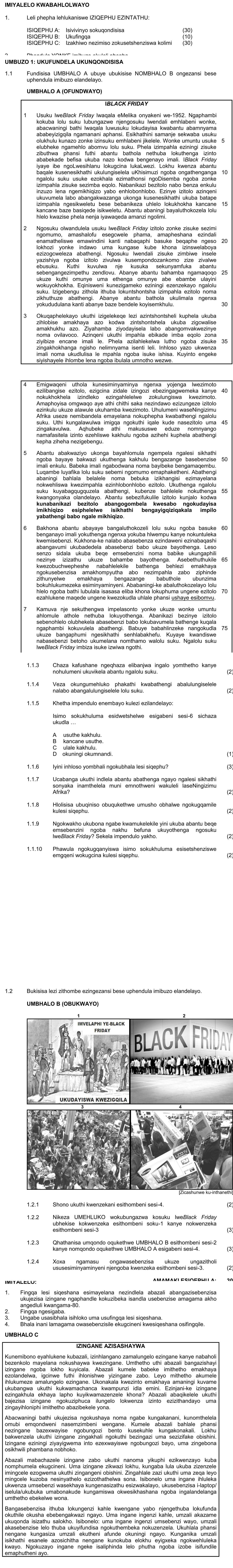 Umbuzo-1.1:--Ukusetshenziswa-kweBlack-Friday-kubhalwe-emakhwalaweni-ethu-kwemifino-NSC IsiZulu HL-Question 1-2019-Paper 1.png