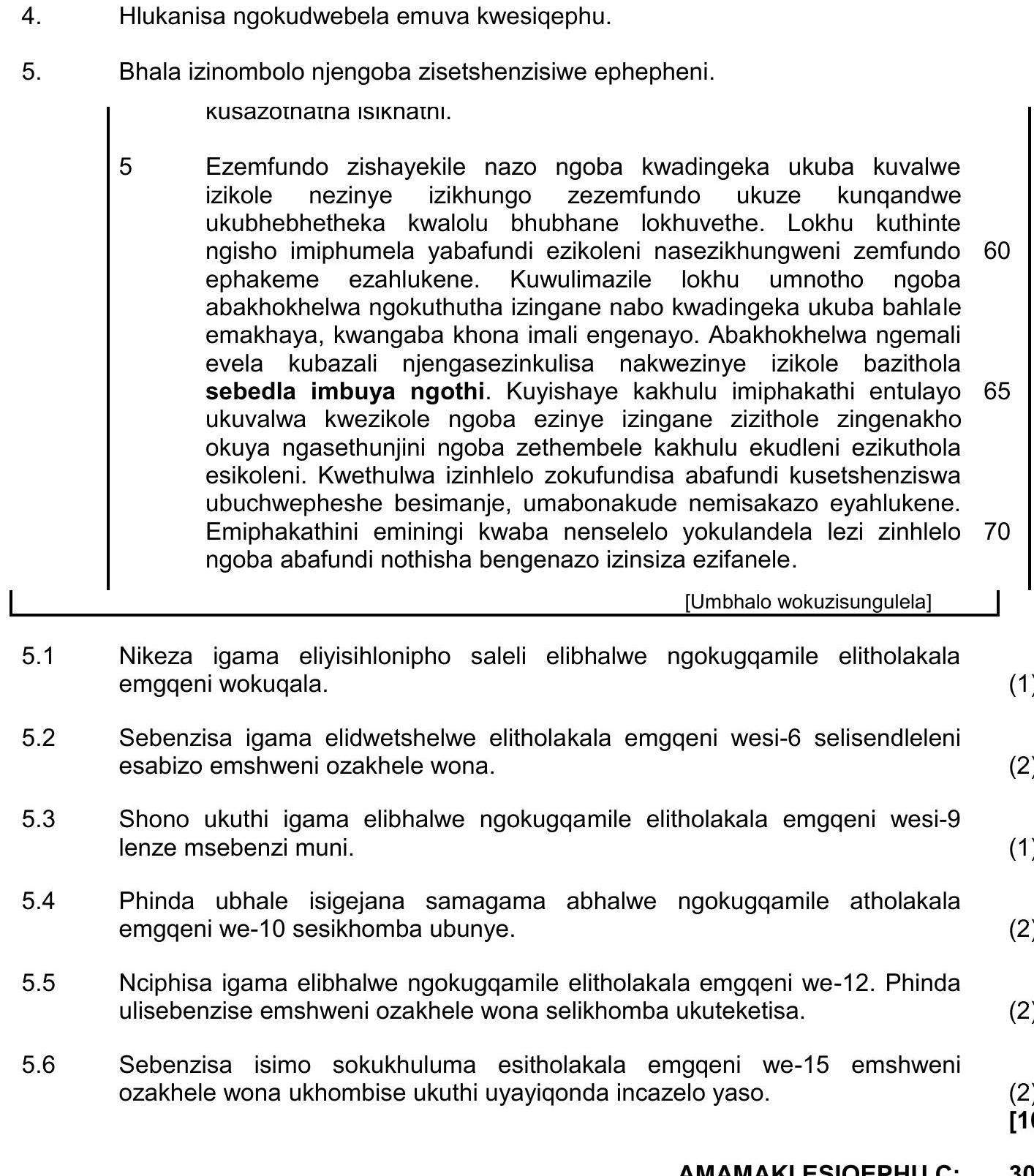 Bhalisa-izimbono-njengesithenjisiwe-ephepheni-NSC IsiZulu HL-Question 5-2021-Paper 1.png