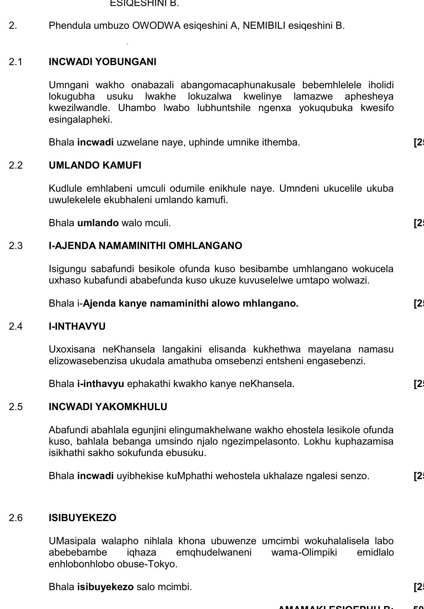 INCWADI-YOBUNGANI-Umngani-wakho-onobazala-abamgacashelwe-ngenxa-leliholidi-lokugqiba-usuku-lwakho-lokuzalwa-kwezinye-zamazwe-aphesheya-kwemizwando-NSC IsiZulu HL-Question 2-2022-Paper 3.png