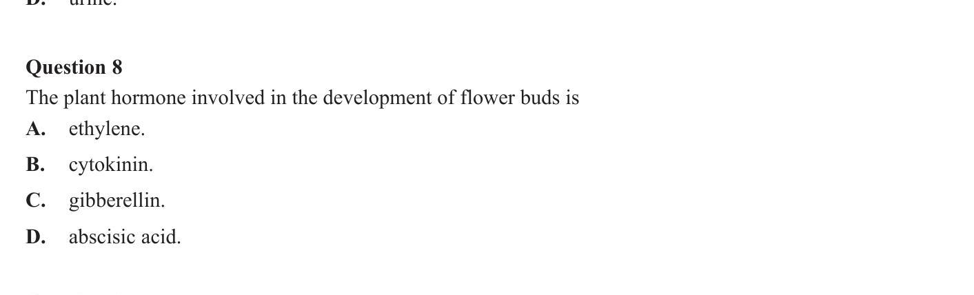 The-plant-hormone-involved-in-the-development-of-flower-buds-is-A-VCE-SSCE Biology-Question 8-2002-Paper 1.png