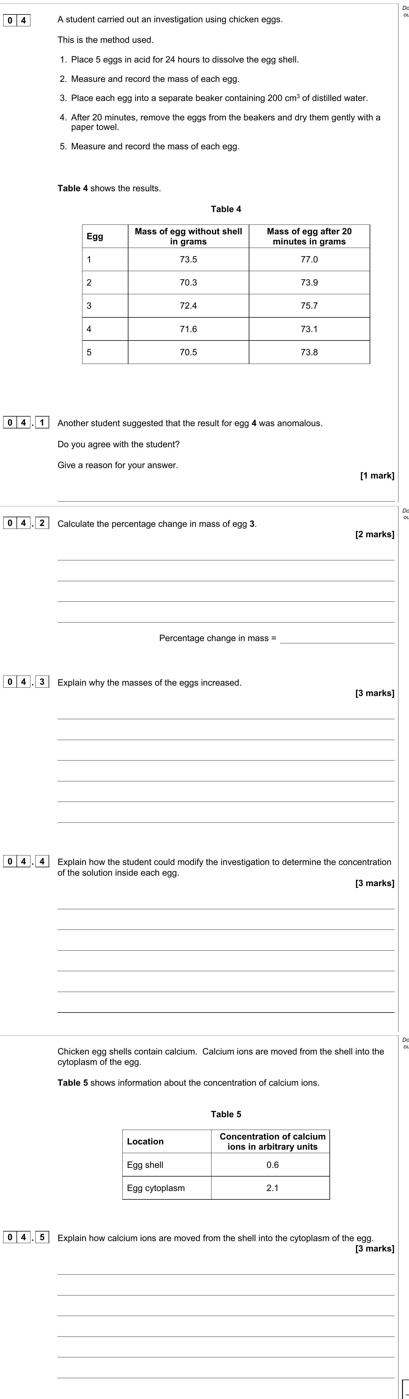GCSE AQA Biology Transport in Cells: A student carried out an investi