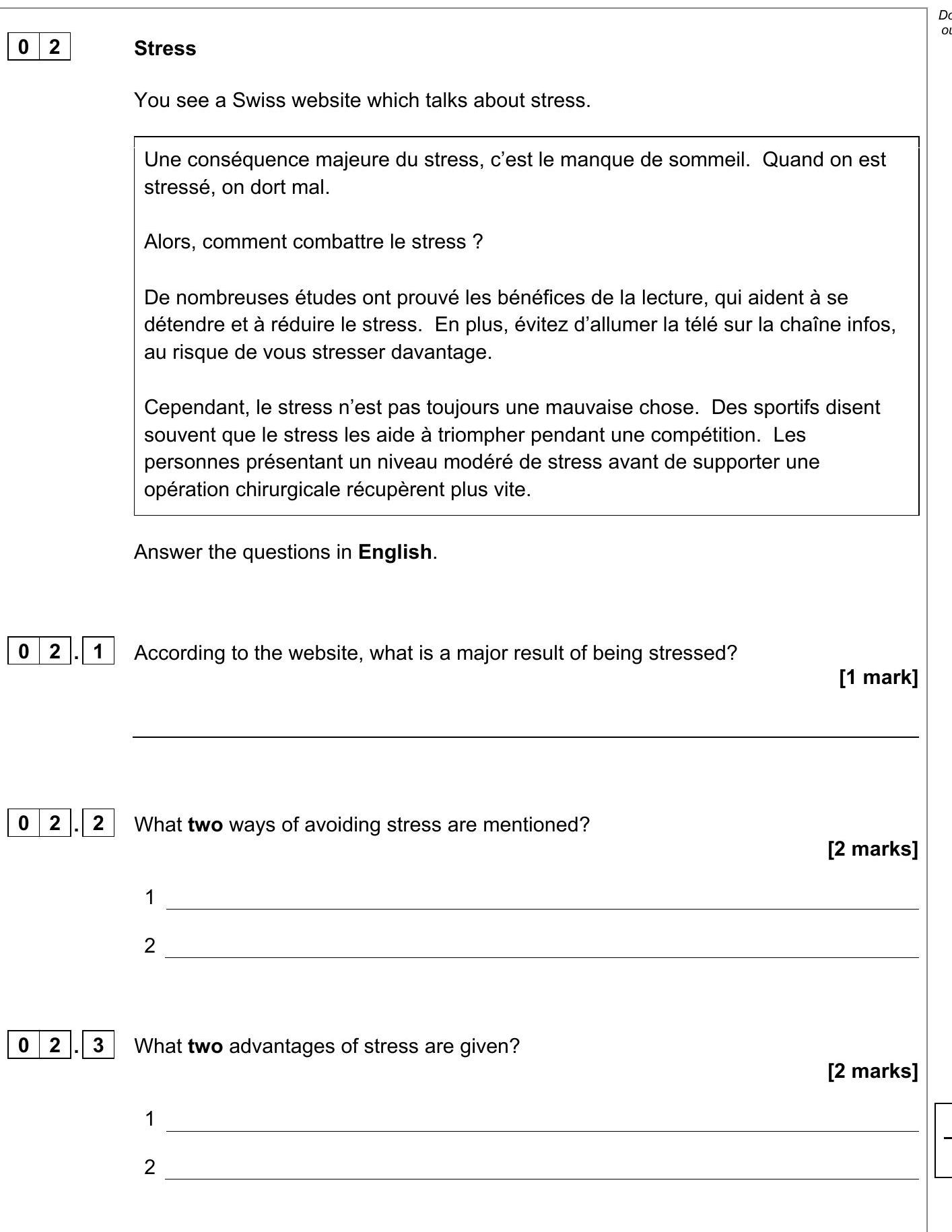 According-to-the-website,-what-is-a-major-result-of-being-stressed?-AQA-GCSE French-Question 2-2021-Paper 1.png