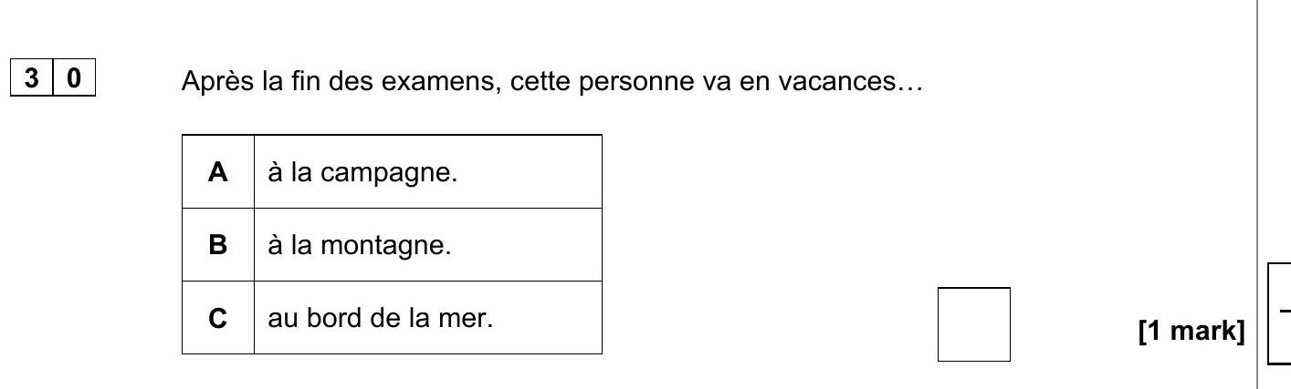 Après-la-fin-des-examens,-cette-personne-va-en-vacances..-AQA-GCSE French-Question 30-2020-Paper 1.png