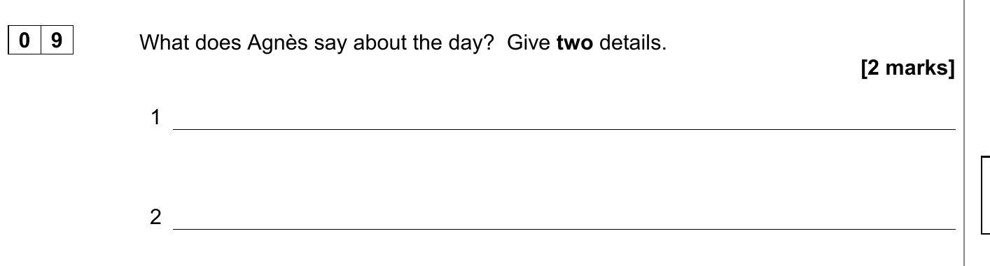 What-does-Agnès-say-about-the-day?-Give-two-details-AQA-GCSE French-Question 9-2020-Paper 1.png