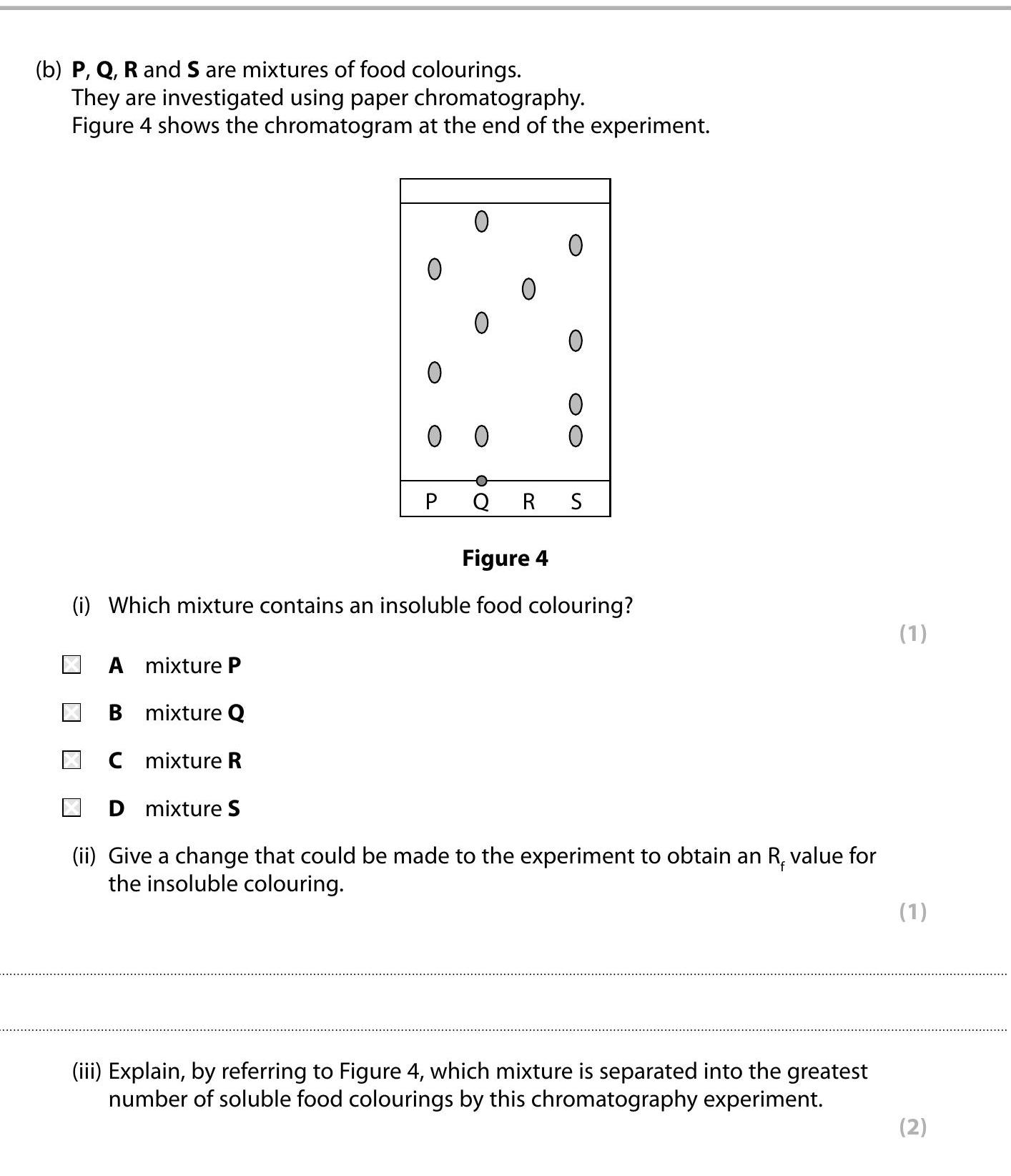 P,-Q,-R-and-S-are-mixtures-of-food-colourings-Edexcel-GCSE Chemistry-Question 3-2016-Paper 1.png