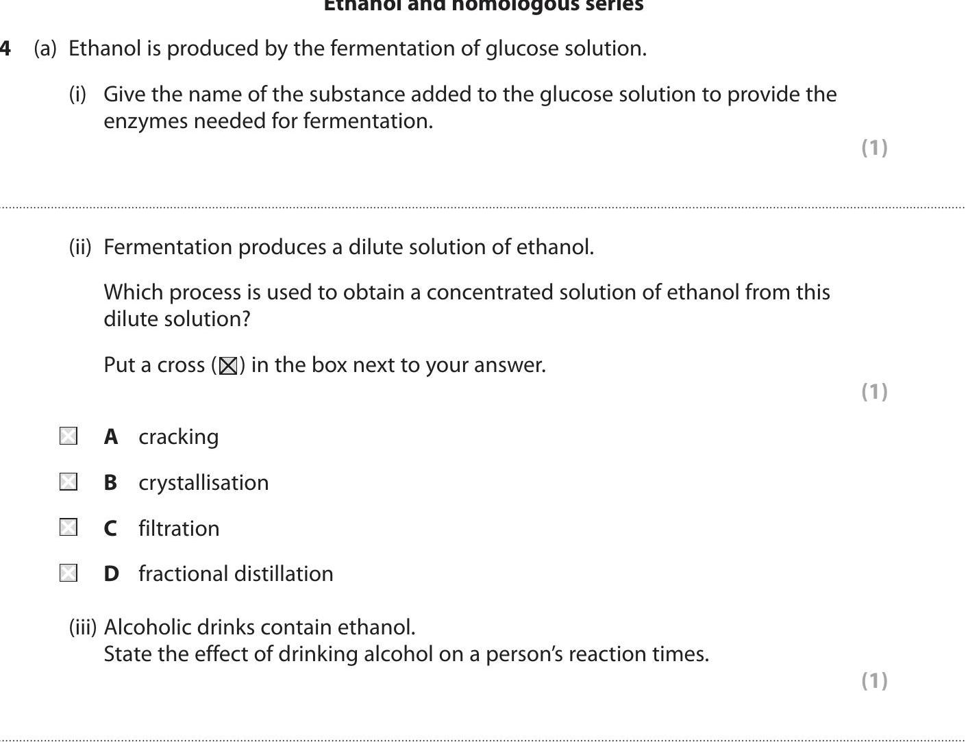 GCSE Edexcel Chemistry Simple and Fractional Distillation: Ethanol is ...