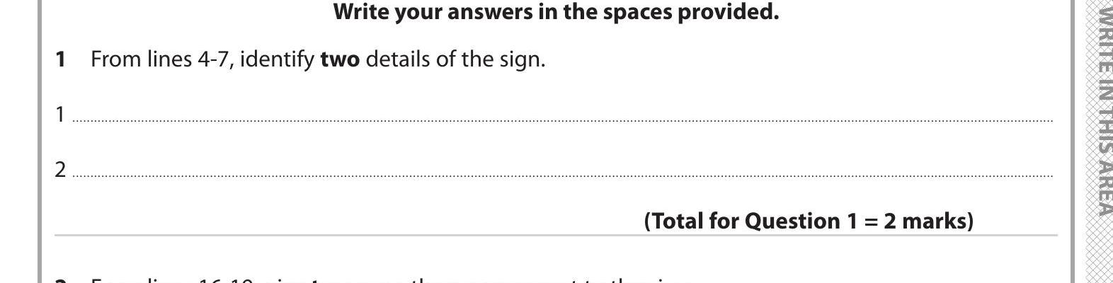 From-lines-4-7,-identify-two-details-of-the-sign-Edexcel-GCSE English Language-Question 1-2019-Paper 1.png