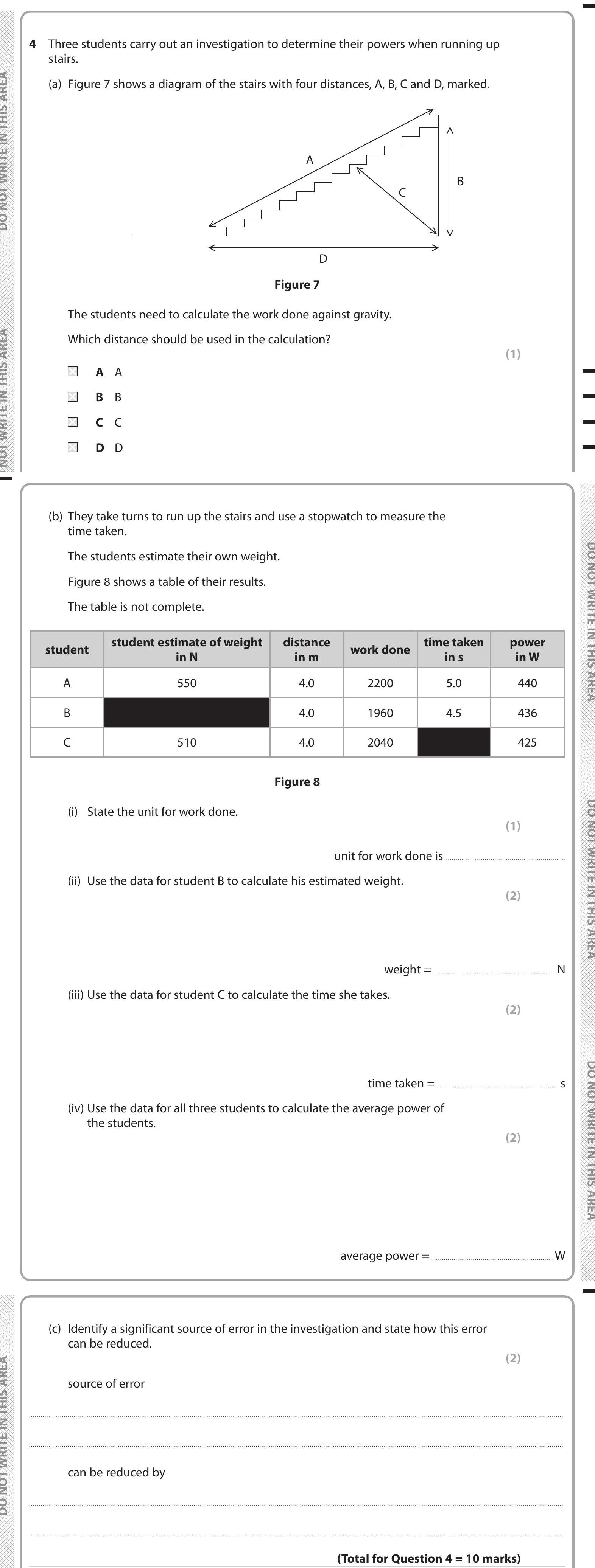 GCSE Edexcel Physics Combined Science Work done: Four students carry ...