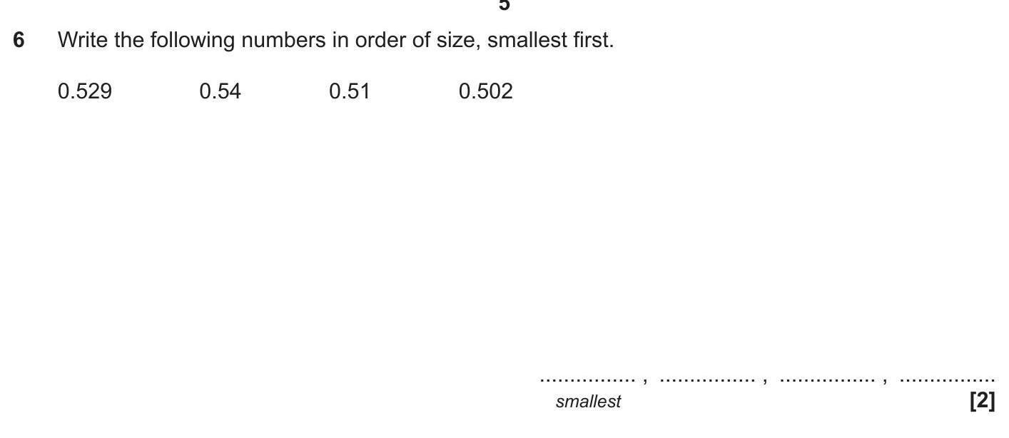 Write-the-following-numbers-in-order-of-size,-smallest-first-OCR-GCSE Maths-Question 6-2021-Paper 1.png
