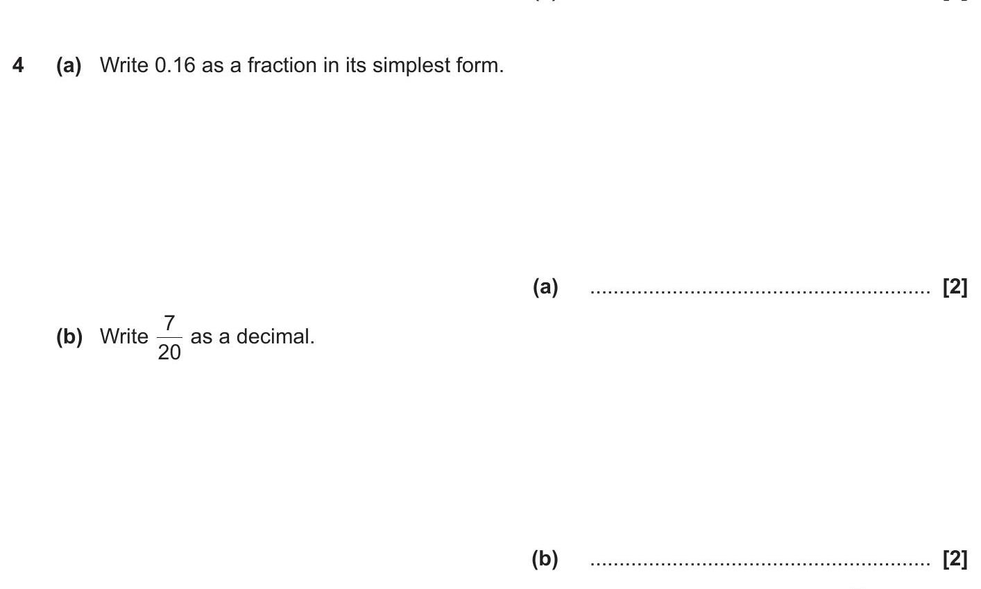 Write-0.16-as-a-fraction-in-its-simplest-form-OCR-GCSE Maths-Question 4-2020-Paper 1.png
