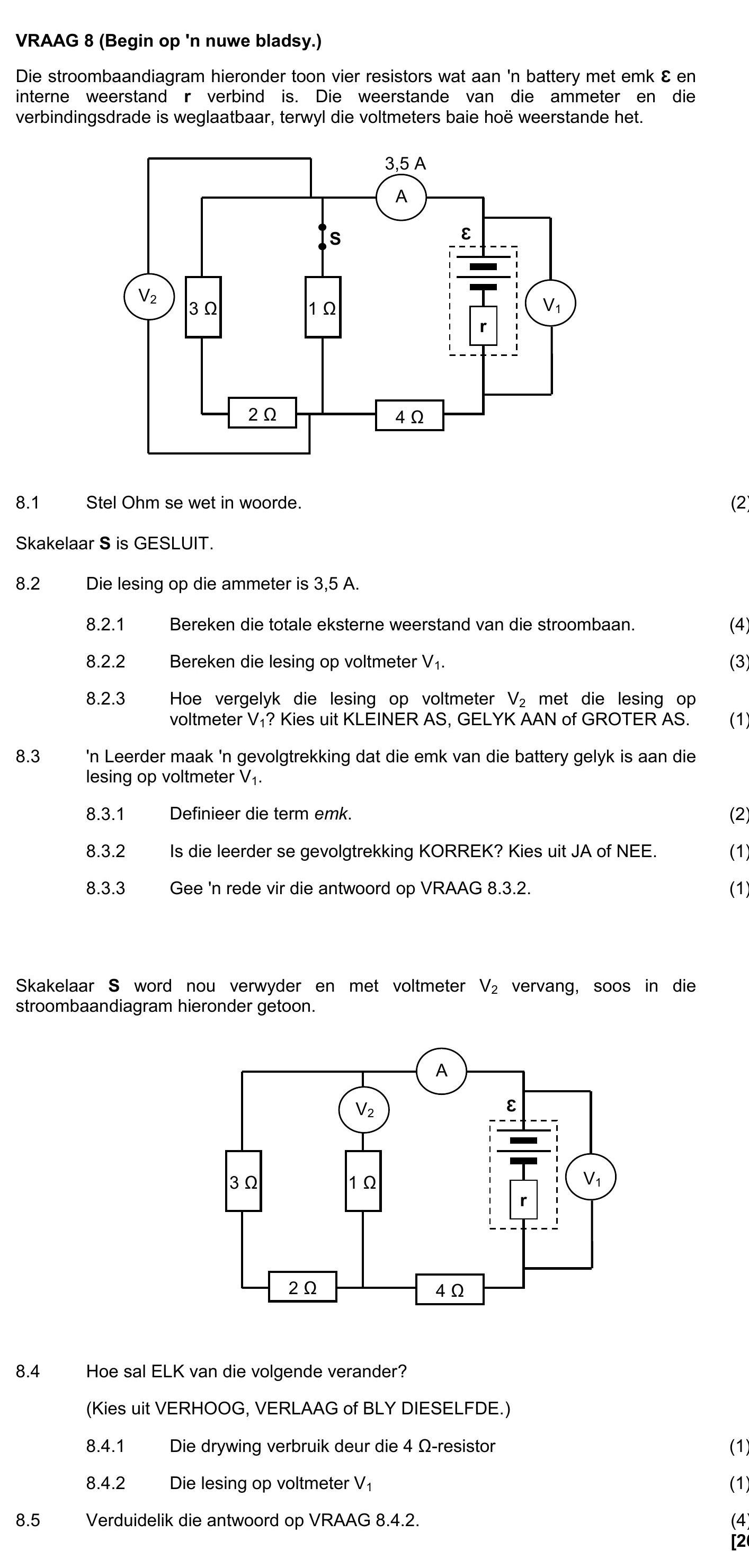 VRAAG-8-(Begin-op-'n-nuwe-bladsy.)--Die-stroomabdiagram-hieronder-toon-vier-resistors-wat-aan-'n-battery-met-emf-ɛ-en-'n-interne-weerstand-r-verbind-is-NSC Physical Sciences-Question 8-2022-Paper 1.png